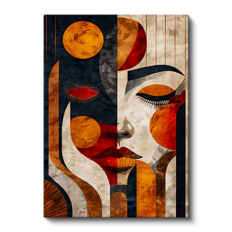 Dikey Kanvas Tablo Geometrik Yüz Kompozisyonu Modern Sanat Tablosu Ev Ofis Duvar Dekoru