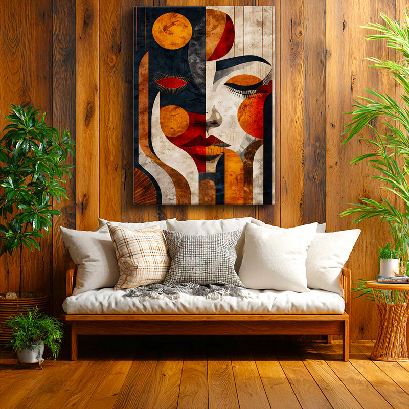 Dikey Kanvas Tablo Geometrik Yüz Kompozisyonu Modern Sanat Tablosu Ev Ofis Duvar Dekoru