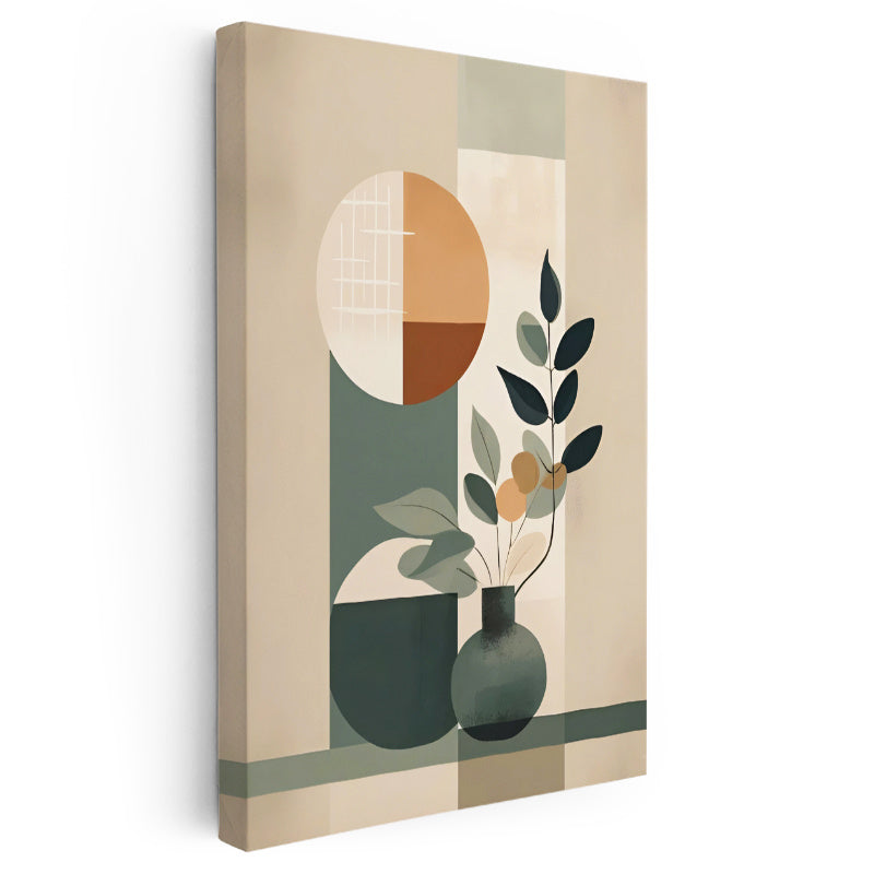 Dikey Kanvas Tablo Minimalist Vazo ve Yaprak Minimalist Tablosu Ev Ofis Duvar Dekoru