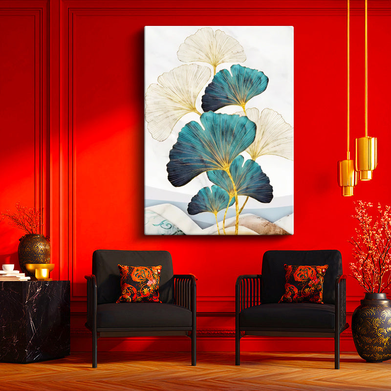 Dikey Kanvas Tablo Ginkgo Yaprak Formu Botanik Tablo Ev Ofis Duvar Dekoru