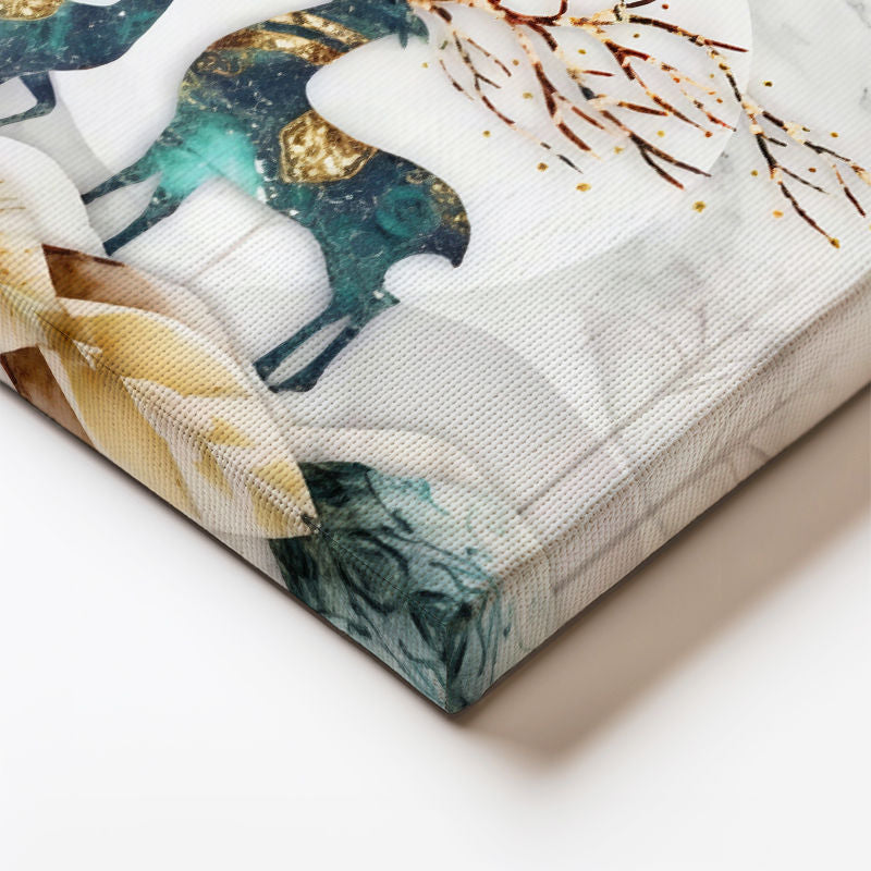 Dikey Kanvas Tablo Dallı Geyik Silüeti Hayvan Tablosu Ev Ofis Duvar Dekoru