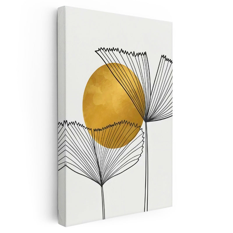 Dikey Kanvas Tablo Çizgisel Bitki ve Daire Minimalist Tablo Ev Ofis Duvar Dekoru