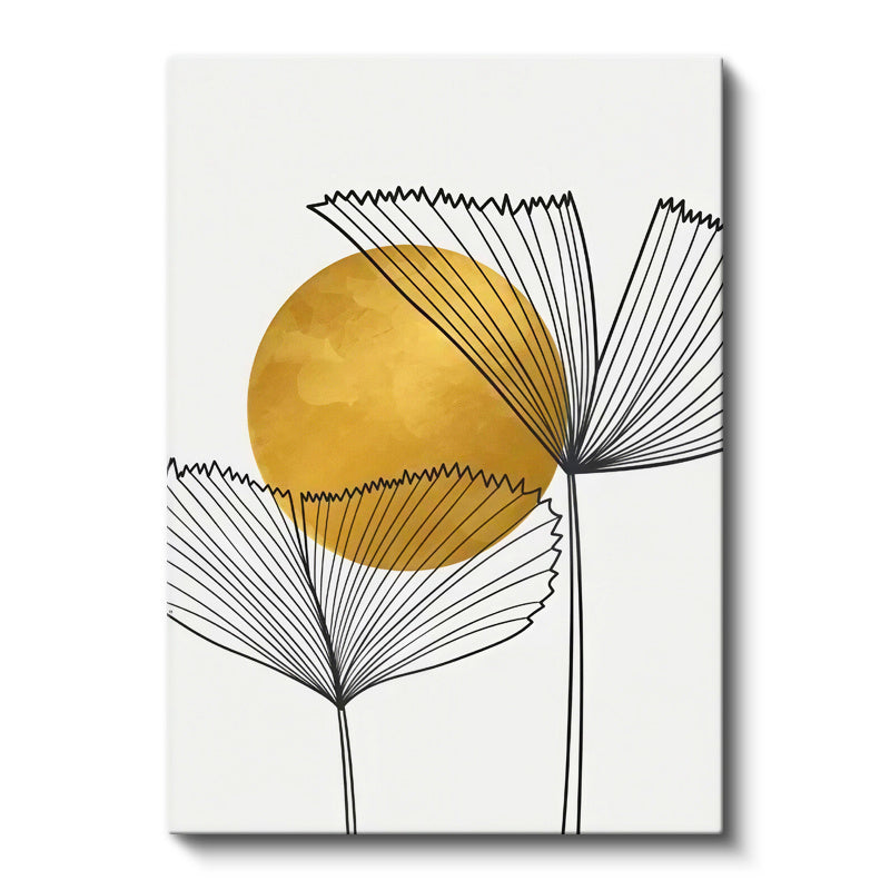 Dikey Kanvas Tablo Çizgisel Bitki ve Daire Minimalist Tablo Ev Ofis Duvar Dekoru