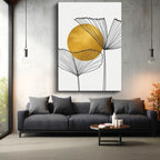 Dikey Kanvas Tablo Çizgisel Bitki ve Daire Minimalist Tablo Ev Ofis Duvar Dekoru