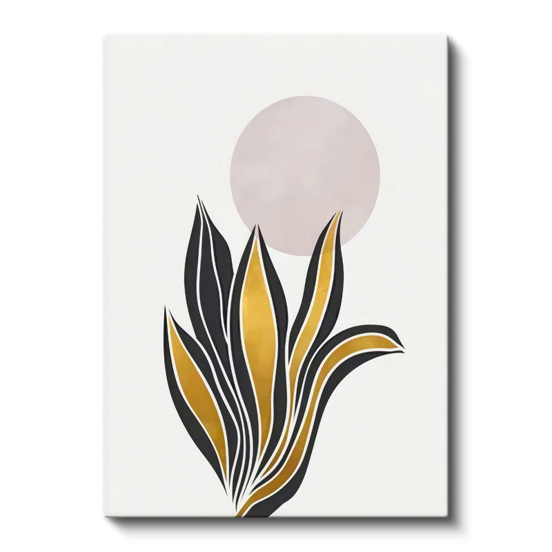 Dikey Kanvas Tablo Altın Detaylı Bitki Modern Tablo Ev Ofis Duvar Dekoru