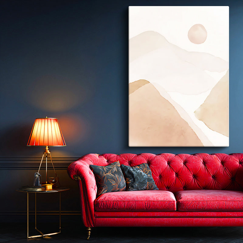 Dikey Kanvas Tablo Soft Tepe ve Ay Silüeti Soyut Manzara Tablosu Ev Ofis Duvar Dekoru