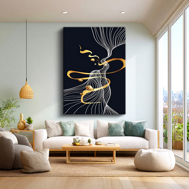 Dikey Kanvas Tablo Dalgalı Akışkan Çizgiler Modern Sanat Tablosu Ev Ofis Duvar Dekoru