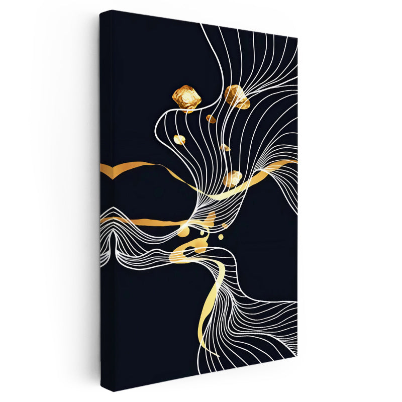 Dikey Kanvas Tablo Kıvrımlı Altın Şeritler Lüks Soyut Tablo Ev Ofis Duvar Dekoru