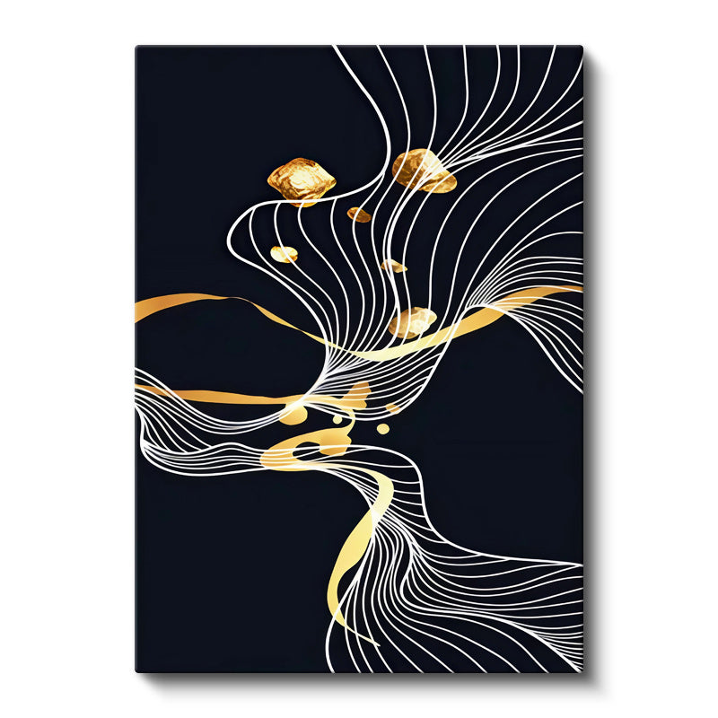 Dikey Kanvas Tablo Kıvrımlı Altın Şeritler Lüks Soyut Tablo Ev Ofis Duvar Dekoru