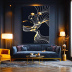 Dikey Kanvas Tablo Kıvrımlı Altın Şeritler Lüks Soyut Tablo Ev Ofis Duvar Dekoru