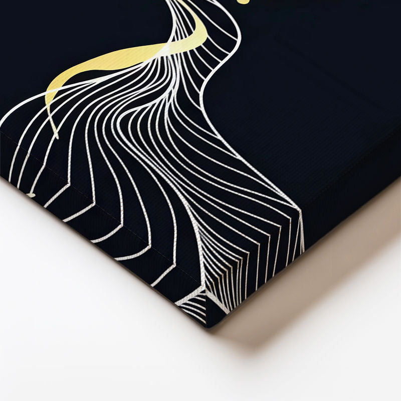 Dikey Kanvas Tablo Kıvrımlı Altın Şeritler Lüks Soyut Tablo Ev Ofis Duvar Dekoru