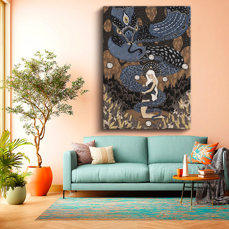 Dikey Kanvas Tablo Masalsı Kadın Figürü Sürrealist Tablo Ev Ofis Duvar Dekoru