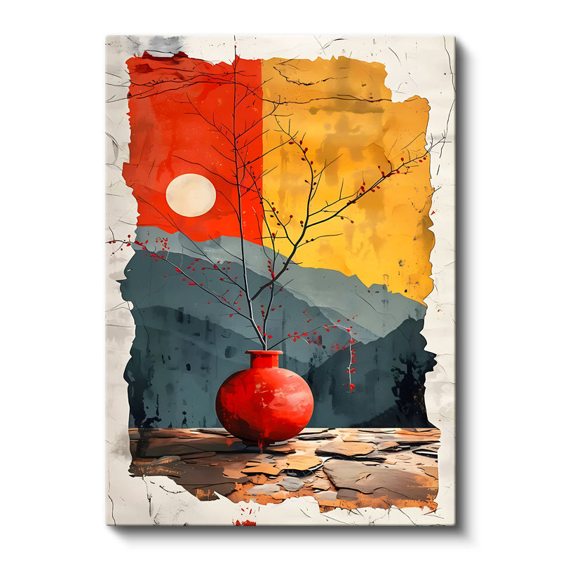 Dikey Kanvas Tablo Modern Vazo ve Dal Modern Sanat Tablosu Ev Ofis Duvar Dekoru
