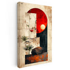 Dikey Kanvas Tablo Denge Taşı ve Bitki Zen Soyut Tablo Ev Ofis Duvar Dekoru