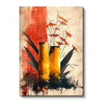 Dikey Kanvas Tablo Bambu ve Yaprak Modern Botanik Tablo Ev Ofis Duvar Dekoru