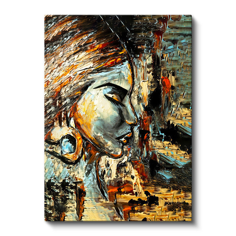 Dikey Kanvas Tablo Kadın Profili Kabartma Görünümlü Tablo Ev Ofis Duvar Dekoru