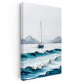 Dikey Kanvas Tablo Dalga ve Yelkenli Kabartma Görünümlü Tablo Ev Ofis Duvar Dekoru