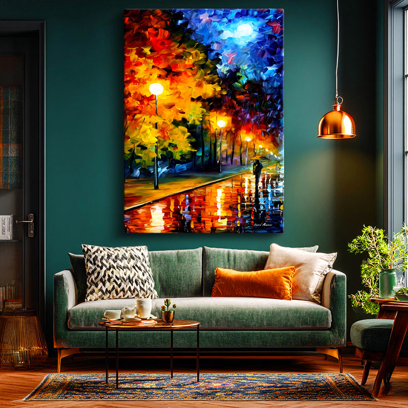 Dikey Kanvas Tablo Yağmurlu Sokak Lambaları Modern Sanat Tablosu Ev Ofis Duvar Dekoru