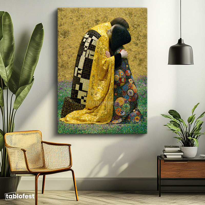 Dikey Kanvas Tablo Gustav Klimt Öpücük Klasik Sanat Tablosu Ev Ofis Duvar Dekoru