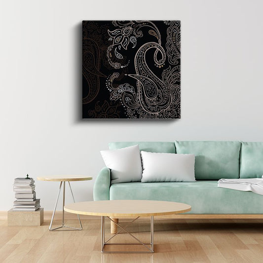 Şal Deseni - Zarif Paisley Motifli Soyut Kompozisyon Kanvas Tablo