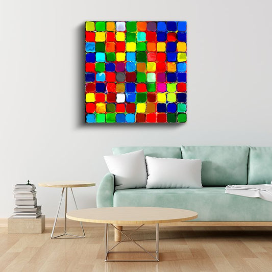 Renkli Kareler - Modern Mozaik Desen Vektörel Kanvas Tablo