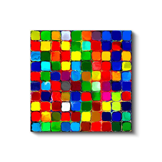 Renkli Kareler - Modern Mozaik Desen Vektörel Kanvas Tablo