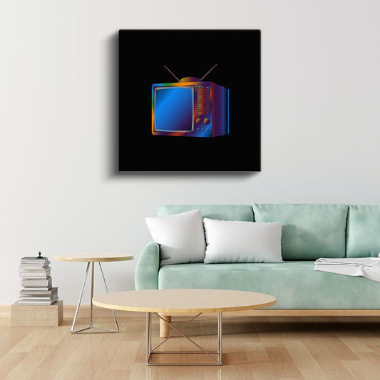 Retro Teknoloji - Neon Efektli Televizyon Kanvas Tablo