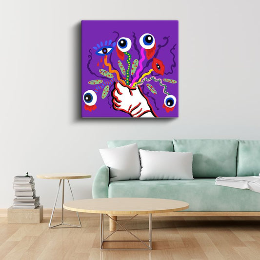 Sürreal Bakış - Renkli Gözler ve El Kompozisyonu Kanvas Tablo