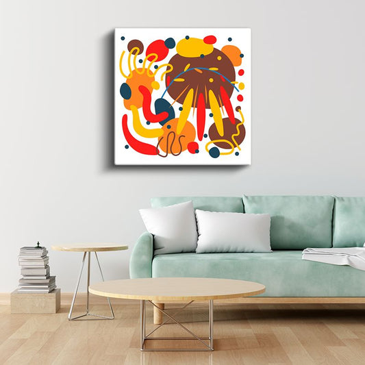 Renkli Soyut Patlamalar - Canlı Turuncu Sarı Kırmızı Geometrik Desenler Kanvas Tablo