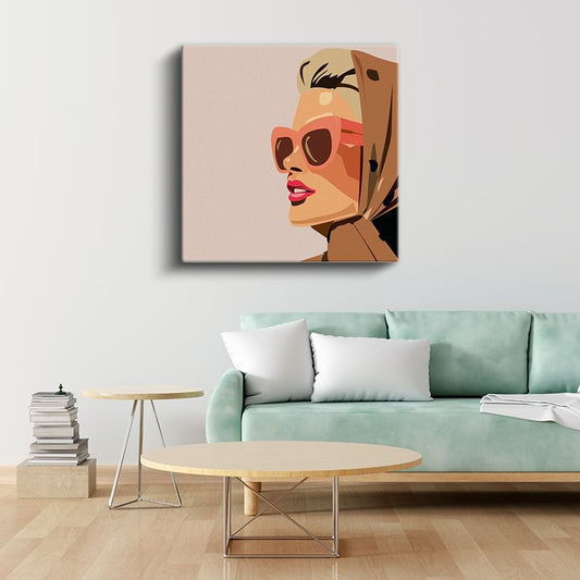 Retro Pop Art Portre - Şık Gözlüklü Vektörel Stilize Figür Kanvas Tablo