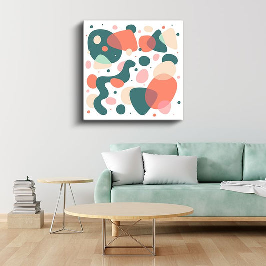 Yumuşak Renkli Organik Formlar - Pastel Yeşil Mercan Transparan Şekiller Kanvas Tablo