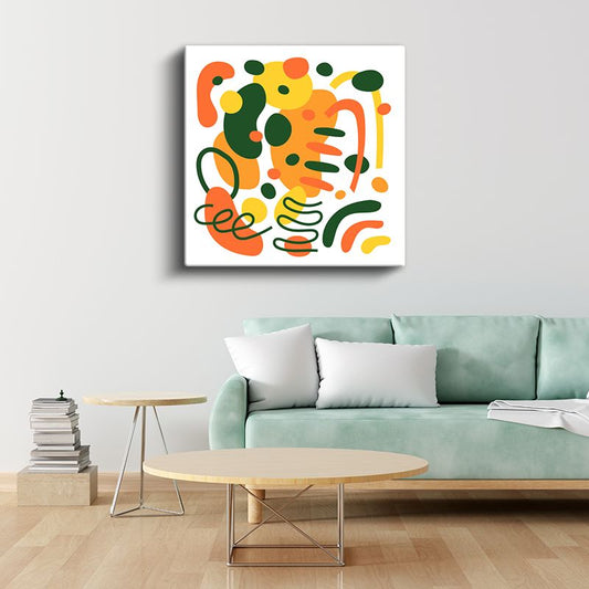 Tropikal Soyut Kompozisyon - Canlı Yeşil Turuncu Sarı Organik Formlar Kanvas Tablo