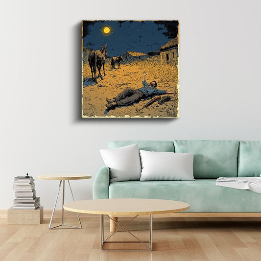 Yıldızlı Gece - Nostaljik Kırsal Yaşam Kanvas Tablo
