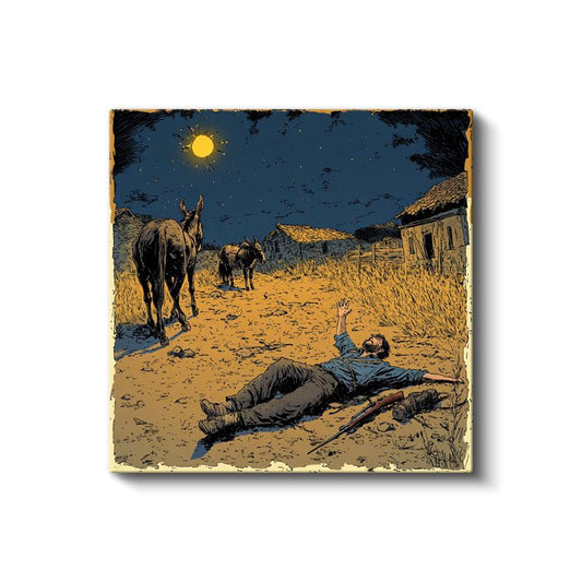 Yıldızlı Gece - Nostaljik Kırsal Yaşam Kanvas Tablo