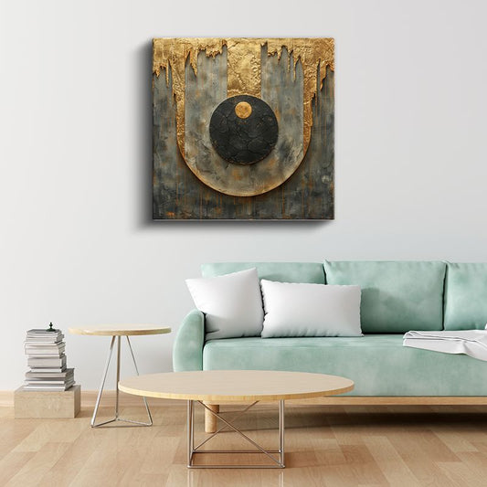 Altın Denge - Tekstürlü Geometrik Soyutlama Kanvas Tablo