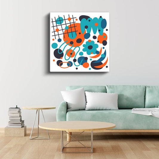 Turkuaz Geometri - Modern Izgara Desenli Kanvas Tablo