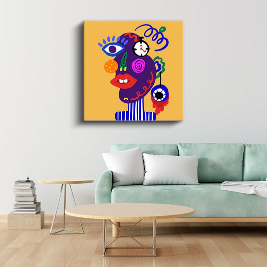 Sürrealist Portre - Modern Sanat Renkli Yüz İfadesi Kanvas Tablo