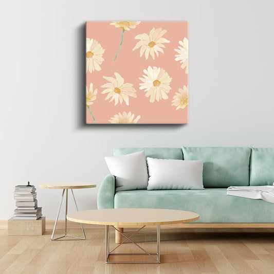 Zarif Papatyalar - Minimalist Çiçek Deseni Pembe Kanvas Tablo