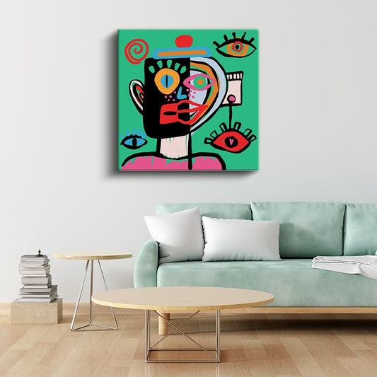 Soyut Yüz Kompozisyonu - Çağdaş Ekspresyonist Figür Kanvas Tablo