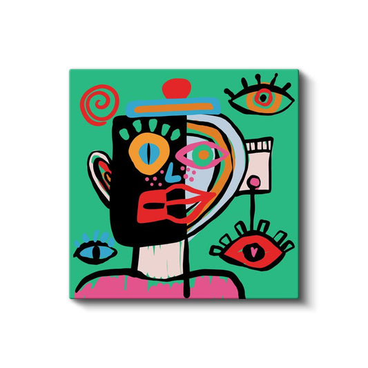 Soyut Yüz Kompozisyonu - Çağdaş Ekspresyonist Figür Kanvas Tablo