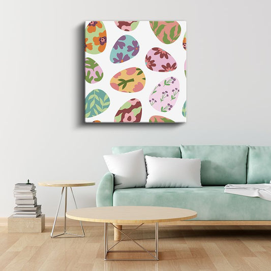 Renkli Damlalar - Çiçek Desenli Soyut Kompozisyon Kanvas Tablo