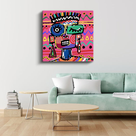 Renkli Maske - Modern Tribal Soyut Portre Kanvas Tablo