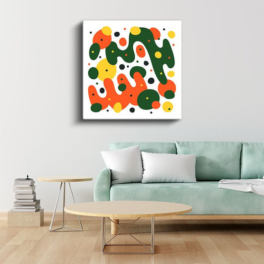 Renkli Geometri - Turuncu Yeşil Sarı Soyut Desen Kanvas Tablo