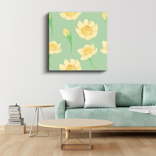 Zarif Nilüferler - Sarı Çiçek Desenleri Kanvas Tablo
