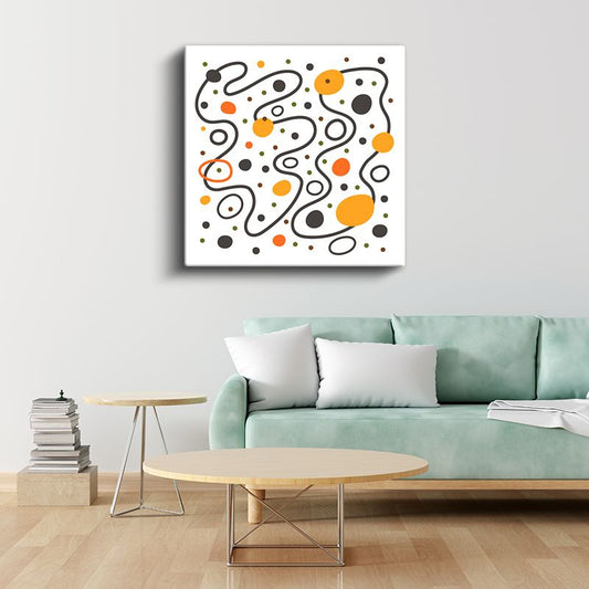 Soyut Dalgalar - Turuncu Noktalar Minimalist Desen Kanvas Tablo