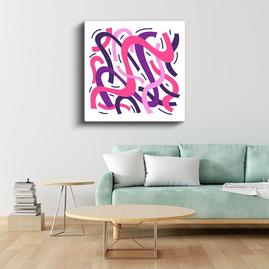 Ritim Dansı - Pembe Mor Kıvrımlı Çizgiler Kanvas Tablo