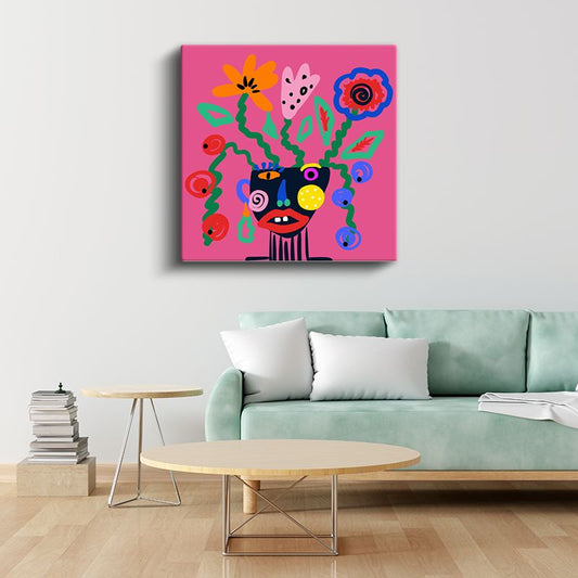 Renkli Çiçek Portresi - Neşeli Soyut Figür Kanvas Tablo
