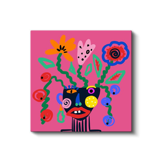 Renkli Çiçek Portresi - Neşeli Soyut Figür Kanvas Tablo