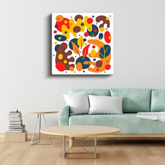 Sonbahar Soyut Kompozisyon - Organik Formlar ve Yapraklar Kanvas Tablo