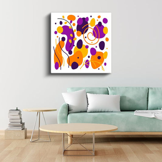 Renkli Soyut Dansı - Mor ve Turuncu Organik Formlar Kanvas Tablo